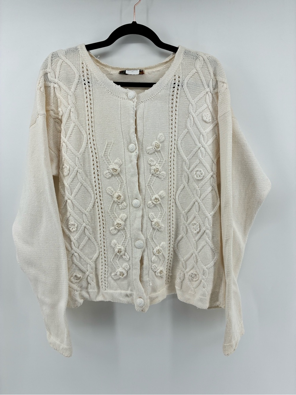 Vintage White Cream Knit Button-Front Women’s Sweater Cardigan